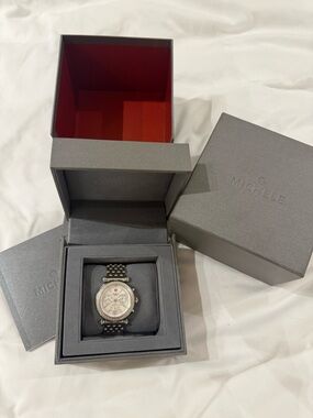 Michele Silver Stainless Steel Chronograph Watch with Diamond Accents